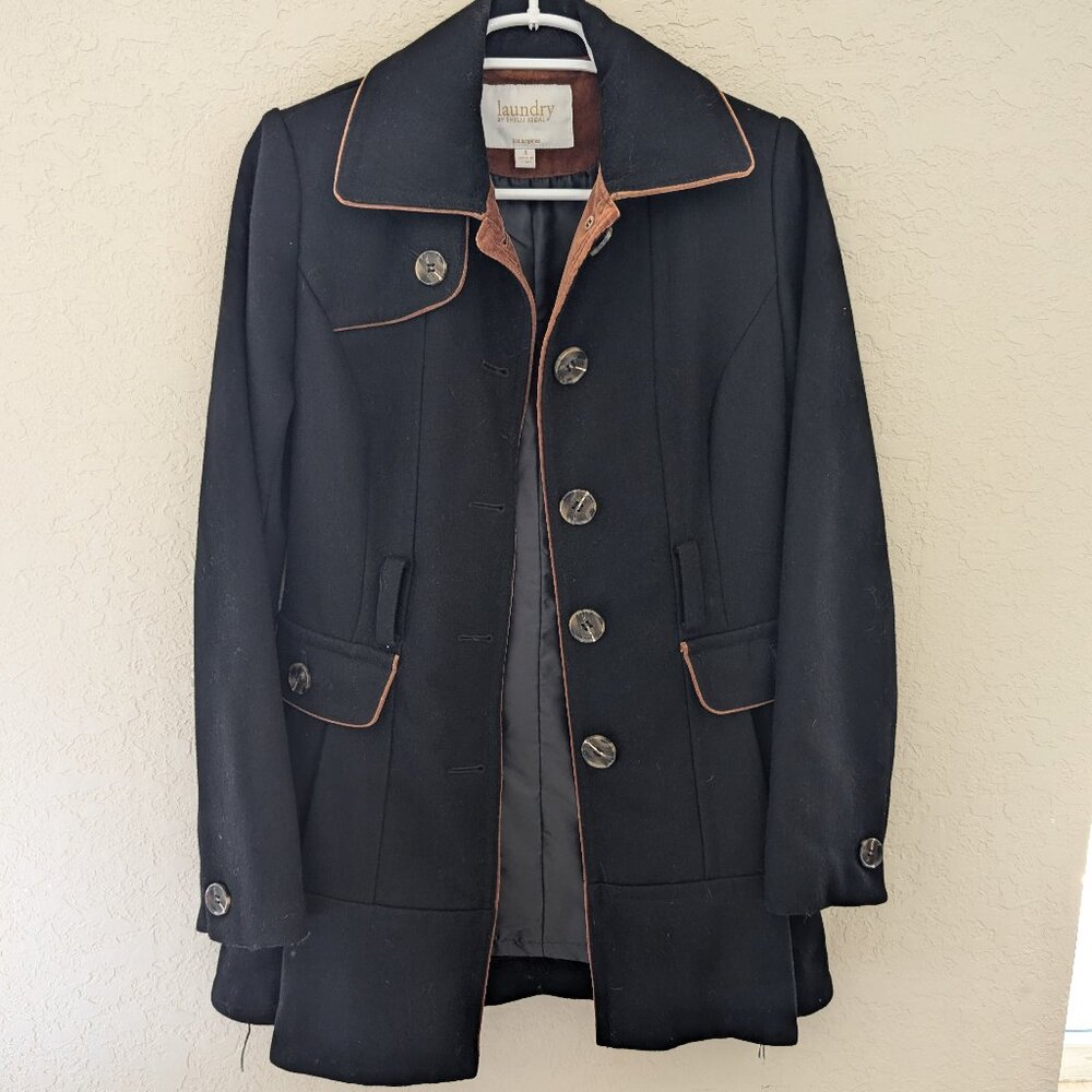 Laundry Wool Coat Black Brown Trim Size 4